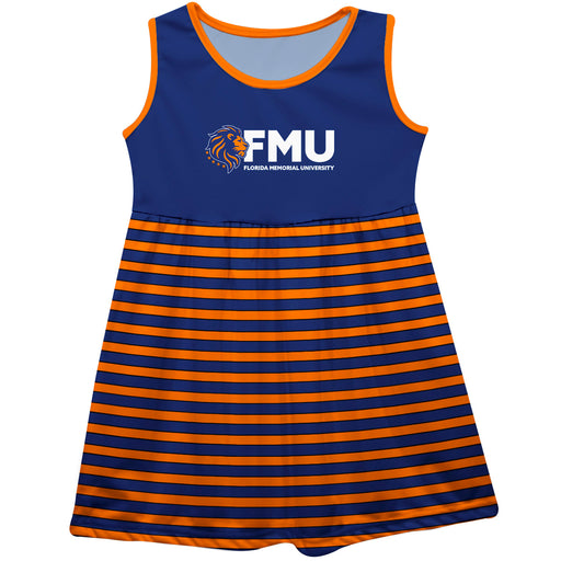 Florida Memorial University FMU Lions Vive La Fete Girls Game Day Sleeveless Tank Dress Solid Blue Logo Stripes on Skirt