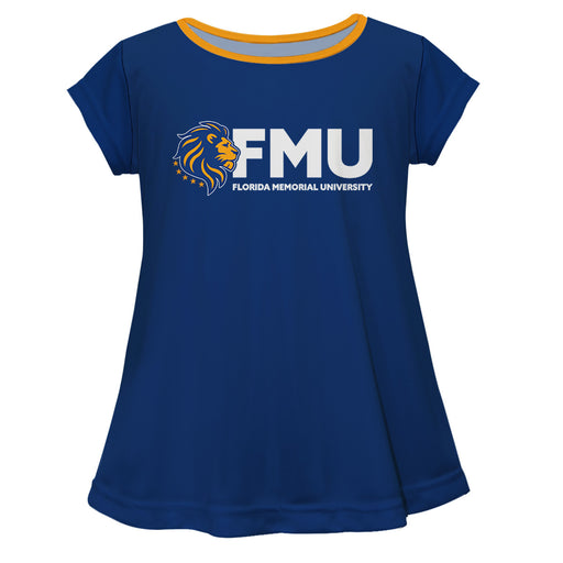 Florida Memorial University FMU Lions Vive La Fete Girls Game Day Short Sleeve Blue Top with School Logo and Name