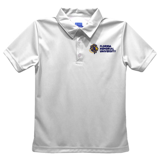 Florida Memorial University FMU Lions Embroidered White Short Sleeve Polo Box Shirt