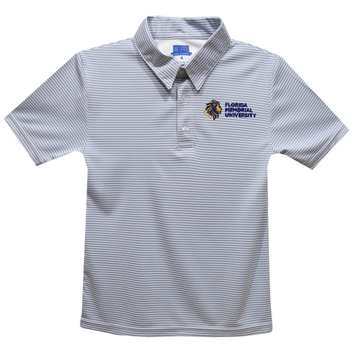 Florida Memorial University FMU Lions Embroidered Gray Stripes Short Sleeve Polo Box Shirt