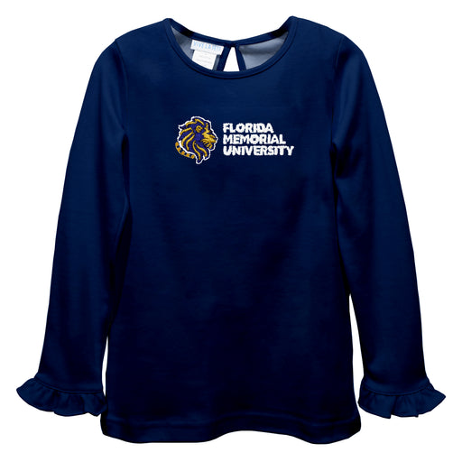 Florida Memorial University FMU Lions Embroidered Navy Knit Long Sleeve Girls Blouse
