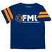 Florida Memorial University FMU Lions Vive La Fete Boys Game Day Blue Short Sleeve Tee with Stripes on Sleeves