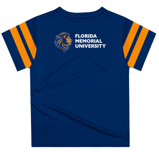 Florida Memorial University FMU Lions Vive La Fete Boys Game Day Blue Short Sleeve Tee with Stripes on Sleeves - Vive La Fête - Online Apparel Store