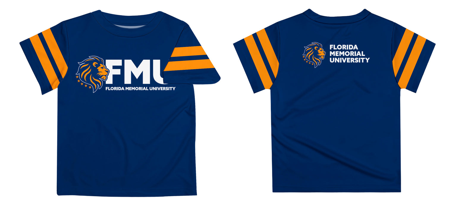 Florida Memorial University FMU Lions Vive La Fete Boys Game Day Blue Short Sleeve Tee with Stripes on Sleeves - Vive La Fête - Online Apparel Store