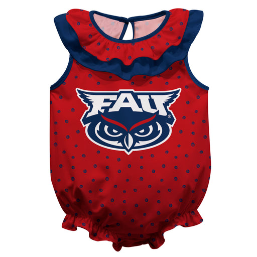 Florida Atlantic Owls Swirls Red Sleeveless Ruffle Onesie Logo Bodysuit