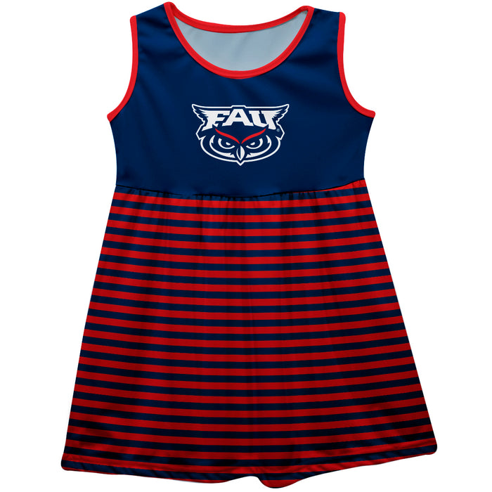 Florida Atlantic Owls Vive La Fete Girls Game Day Sleeveless Tank Dress Solid Navy Logo Stripes on Skirt - Vive La Fête - Online Apparel Store