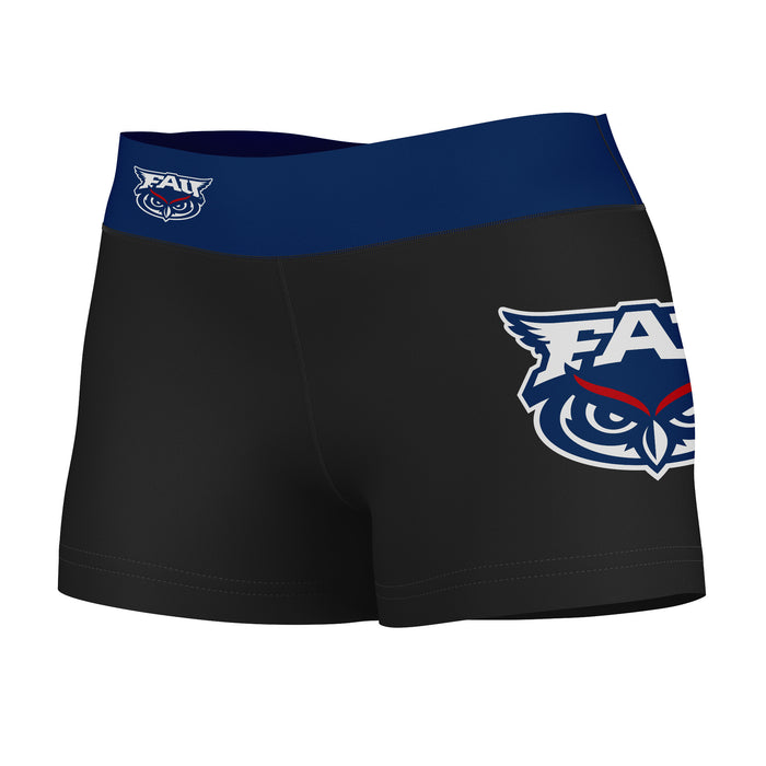 FAU Owls Vive La Fete Game Day Logo on Thigh and Waistband Black and Blue Women Yoga Booty Workout Shorts 3.75 Inseam"