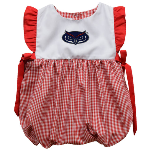 Florida Atlantic Owls Embroidered Red Cardinal Gingham Short Sleeve Girls Bubble