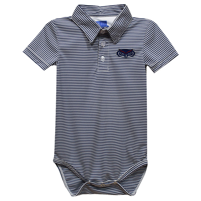 Florida Atlantic Owls Embroidered Navy Stripe Knit Polo Onesie