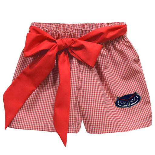 Florida Atlantic Owls Embroidered Red Cardinal Gingham Girls Short with Sash