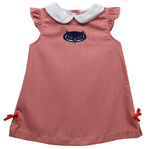 Florida Atlantic Owls Embroidered Red Cardinal Gingham A Line Dress