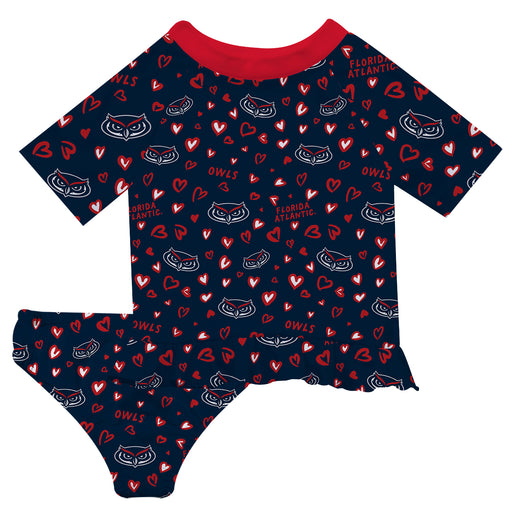 Florida Atlantic Owls Vive La Fete All Over Logo Blue Long Sleeve Bikini Set