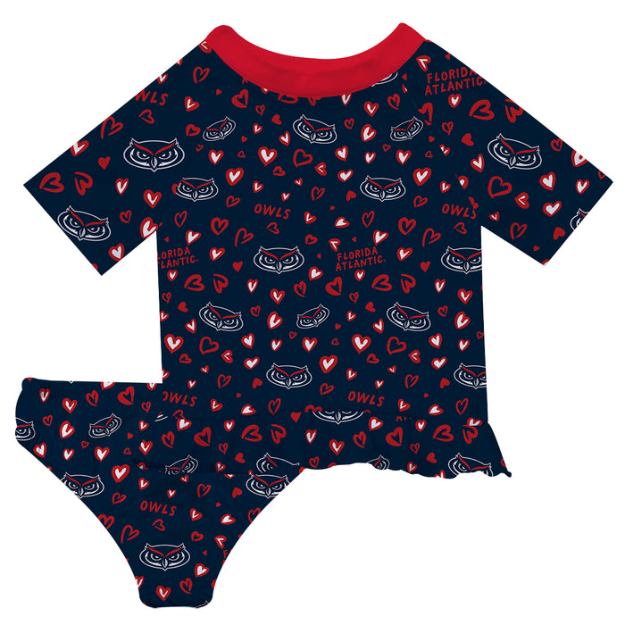 Florida Atlantic Owls Vive La Fete All Over Logo Blue Long Sleeve Bikini Set