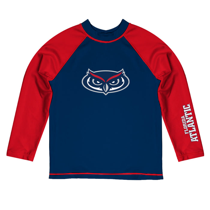 Florida Atlantic Owls Vive La Fete Logo Blue Red Long Sleeve Raglan Rashguard