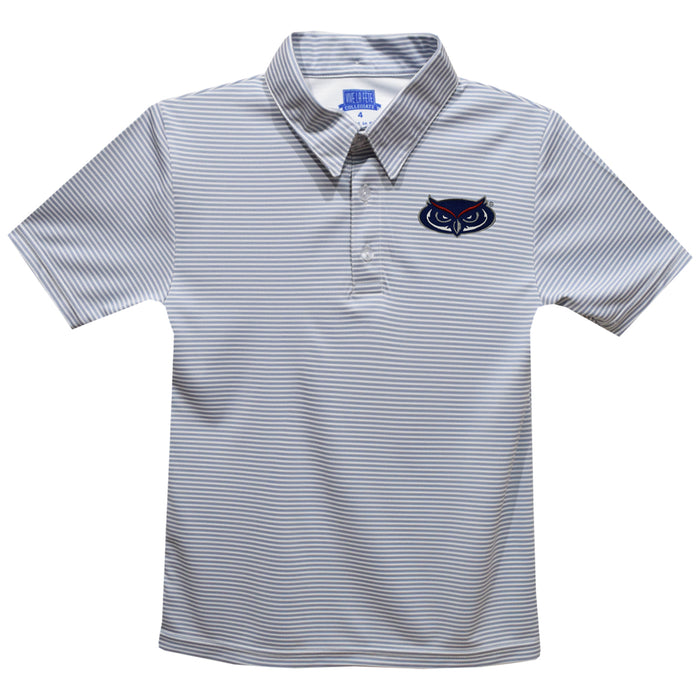 Florida Atlantic Owls Embroidered Gray Stripes Short Sleeve Polo Box Shirt