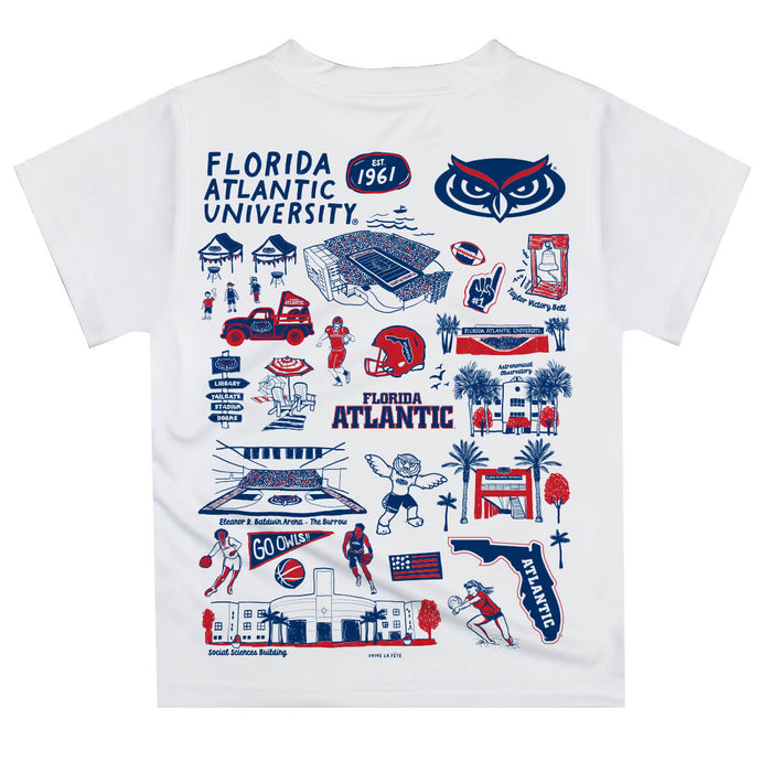 Florida Atlantic Owls Hand Sketched Vive La Fete Impressions Artwork Boys Red Short Sleeve Tee Shirt - Vive La Fête - Online Apparel Store