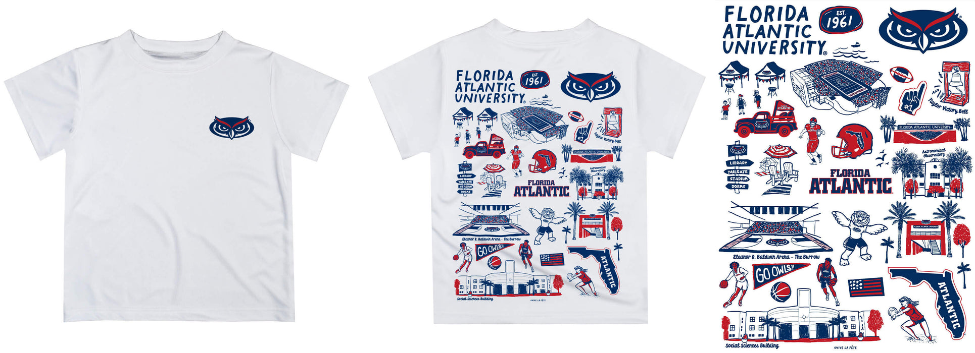 Florida Atlantic Owls Hand Sketched Vive La Fete Impressions Artwork Boys Red Short Sleeve Tee Shirt - Vive La Fête - Online Apparel Store