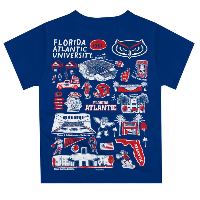 Florida Atlantic Owls Hand Sketched Vive La Fete Impressions Artwork Boys Red Short Sleeve Tee Shirt - Vive La Fête - Online Apparel Store