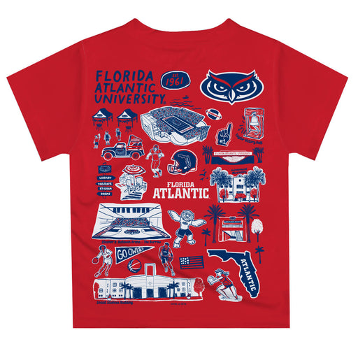 Florida Atlantic Owls Hand Sketched Vive La Fete Impressions Artwork Boys Red Short Sleeve Tee Shirt - Vive La Fête - Online Apparel Store