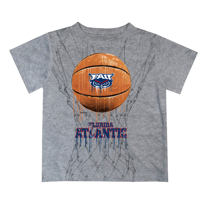 Florida Atlantic Owls Original Dripping Basketball Heather Gray T-Shirt by Vive La Fete