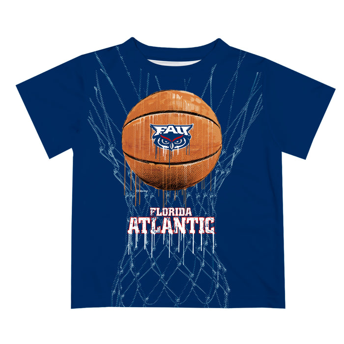 Florida Atlantic Owls Original Dripping Basketball Blue T-Shirt by Vive La Fete