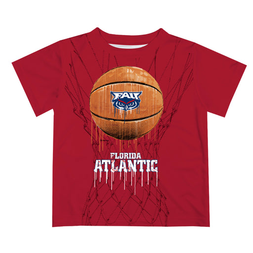 Florida Atlantic Owls Original Dripping Basketball Red T-Shirt by Vive La Fete