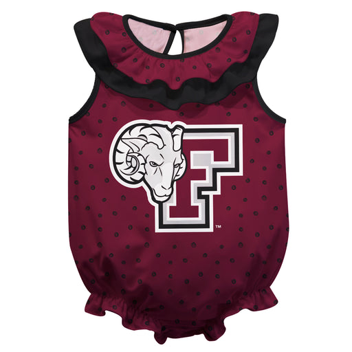 Fordham Rams Swirls Maroon Sleeveless Ruffle Onesie Logo Bodysuit