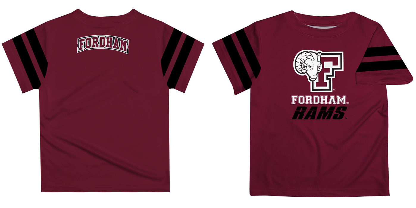 Fordham Rams Vive La Fete Boys Game Day Maroon Short Sleeve Tee with Stripes on Sleeves - Vive La Fête - Online Apparel Store