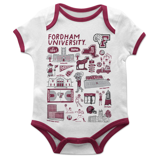 Fordham Rams Hand Sketched Vive La Fete Impressions Artwork Infant White Short Sleeve Onesie Bodysuit