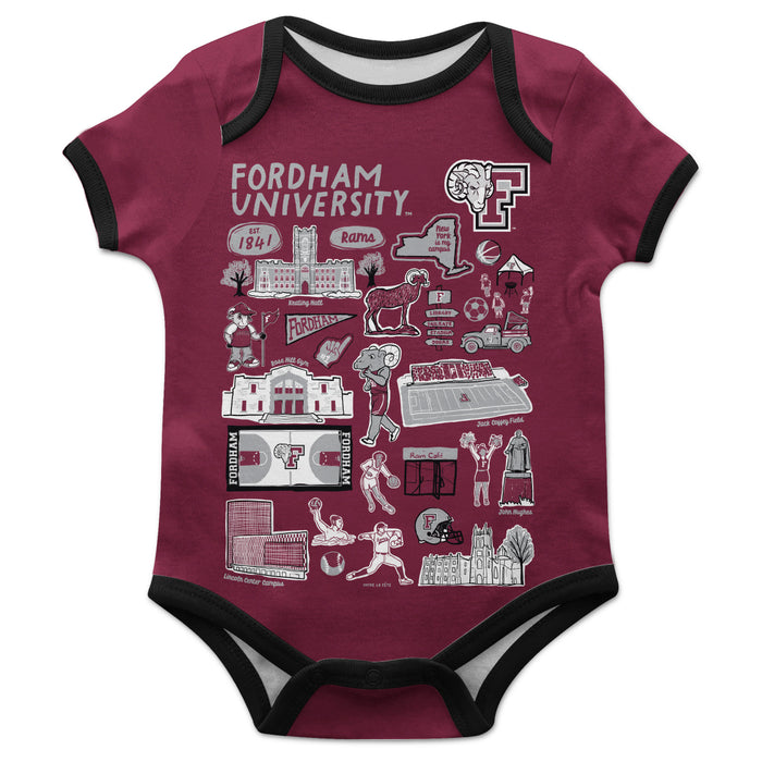 Fordham Rams Hand Sketched Vive La Fete Impressions Artwork Infant Maroon Short Sleeve Onesie Bodysuit