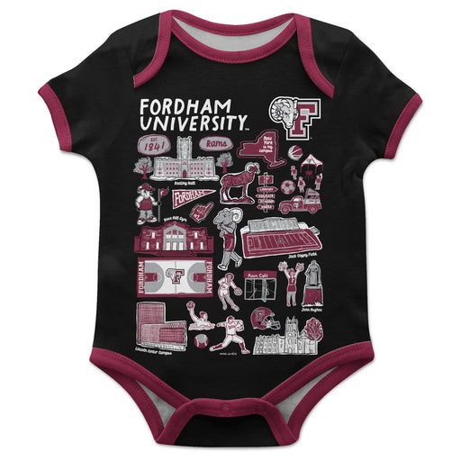 Fordham Rams Hand Sketched Vive La Fete Impressions Artwork Infant Black Short Sleeve Onesie Bodysuit