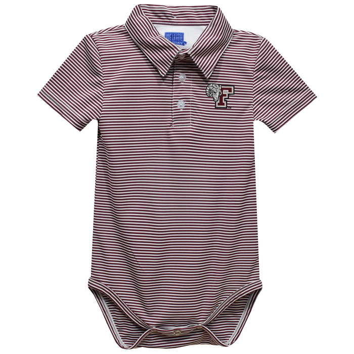 Fordham Rams Embroidered Maroon Stripe Knit Polo Onesie