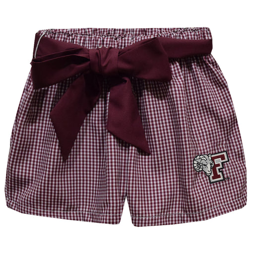 Fordham Rams Embroidered Maroon Gingham Girls Short with Sash