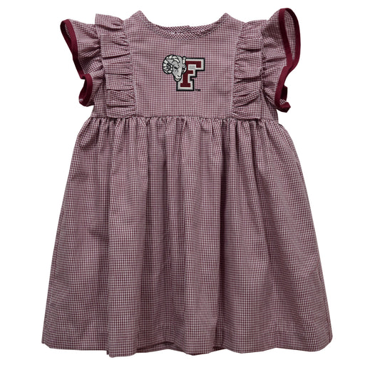 Fordham Rams Embroidered Maroon Gingham Ruffle Dress