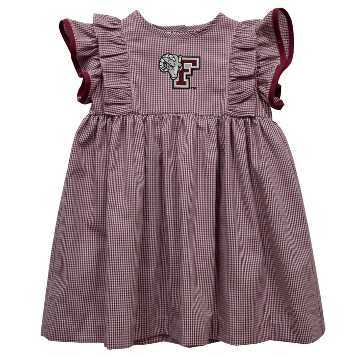 Fordham Rams Embroidered Maroon Gingham Ruffle Dress