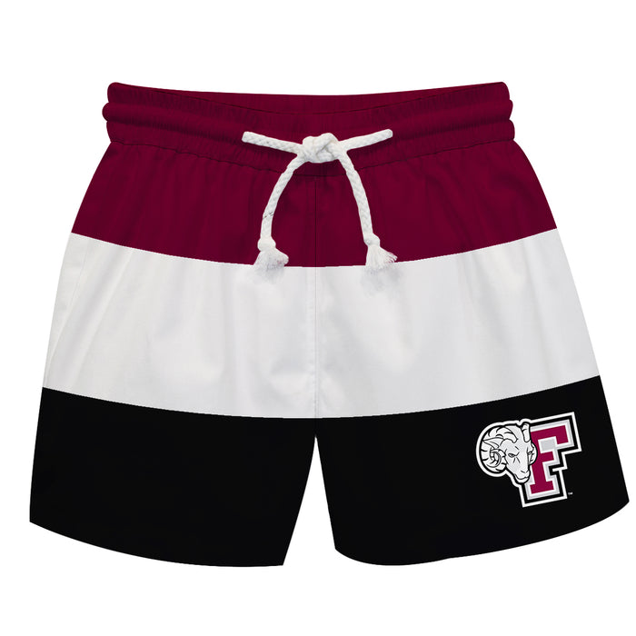Fordham Rams Vive La Fete Maroon White Black Stripes Swimtrunks V1
