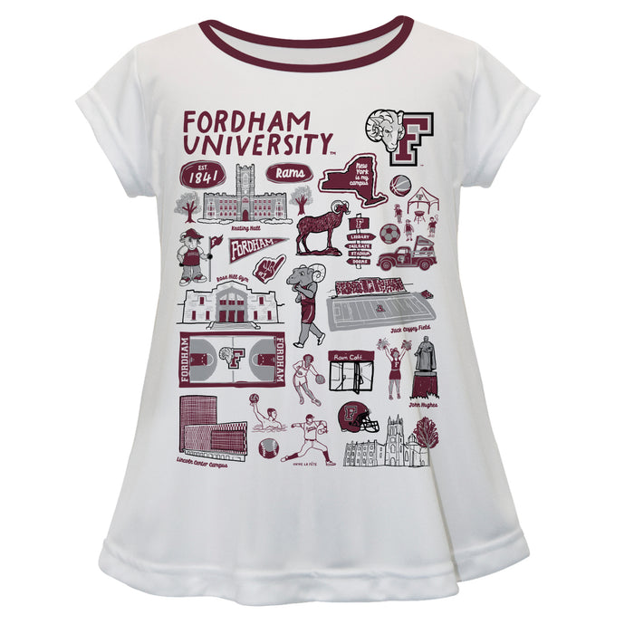 Fordham Rams Hand Sketched Vive La Fete Impressions Artwork White Short Sleeve Top