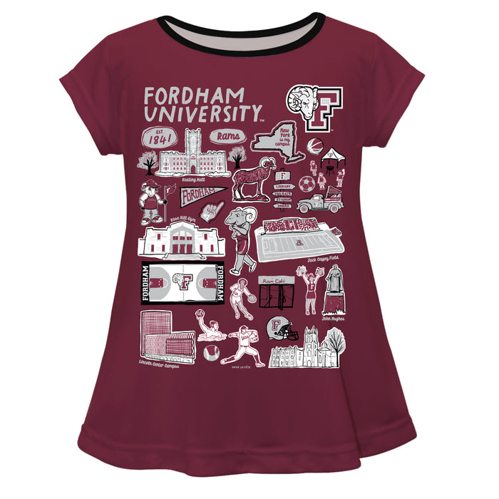 Fordham Rams Hand Sketched Vive La Fete Impressions Artwork Maroon Short Sleeve Top