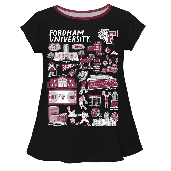 Fordham Rams Hand Sketched Vive La Fete Impressions Artwork Black Short Sleeve Top