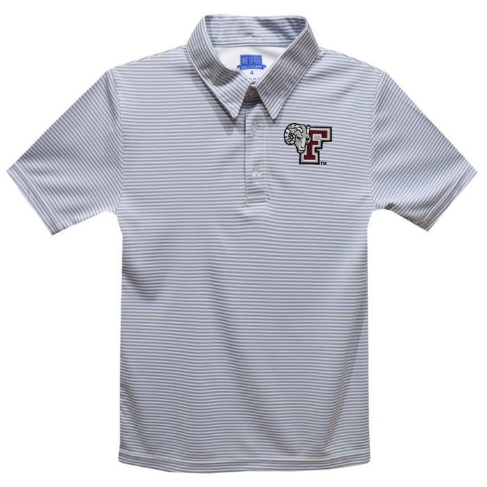 Fordham Rams Embroidered Gray Stripes Short Sleeve Polo Box Shirt