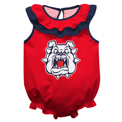 Fresno State Bulldogs Red Sleeveless Ruffle Onesie Logo Bodysuit by Vive La Fete