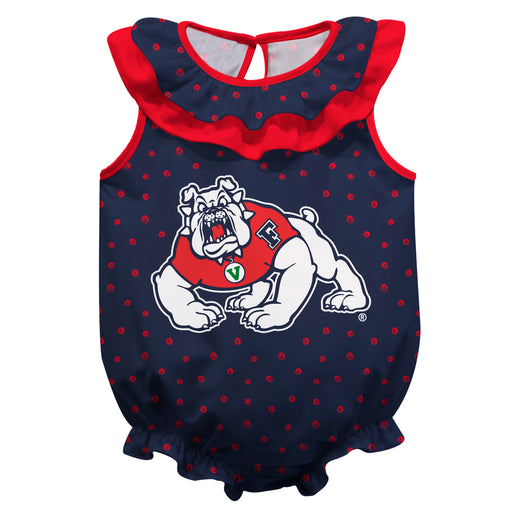 Fresno State Bulldogs Swirls Blue Sleeveless Ruffle Onesie Logo Bodysuit