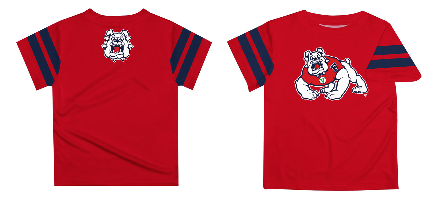 Fresno State Bulldogs Vive La Fete Boys Game Day Red Short Sleeve Tee with Stripes on Sleeves - Vive La Fête - Online Apparel Store