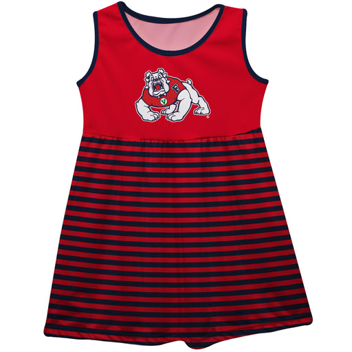 Fresno State Bulldogs Vive La Fete Girls Game Day Sleeveless Tank Dress Solid Red Logo Stripes on Skirt - Vive La Fête - Online Apparel Store