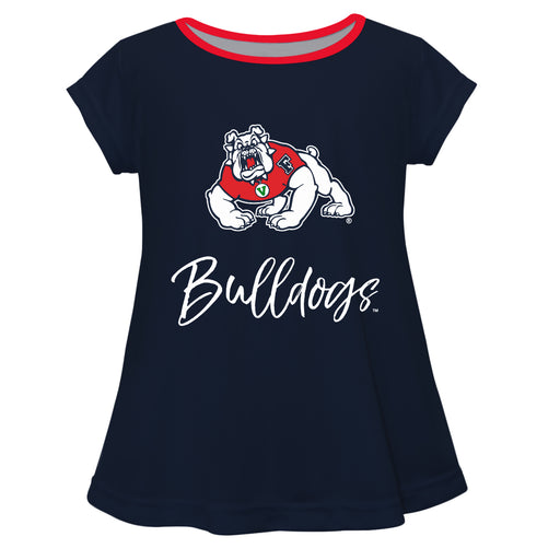 Fresno State Bulldogs Vive La Fete Girls Game Day Short Sleeve Navy Top with School Mascot and Name - Vive La Fête - Online Apparel Store