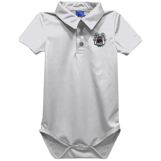 Fresno State Bulldogs Embroidered White Solid Knit Polo Onesie