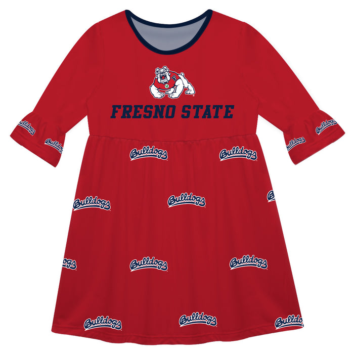 Fresno State Bulldogs Vive La Fete Girls Game Day 3/4 Sleeve Solid Red All Over Logo on Skirt