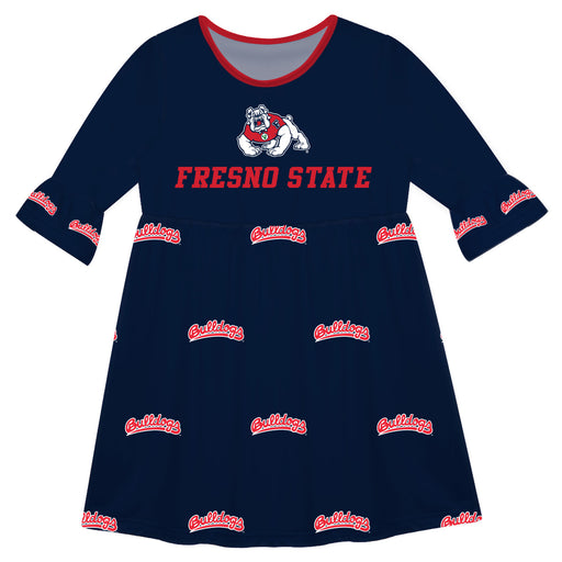 Fresno State Bulldogs Vive La Fete Girls Game Day 3/4 Sleeve Solid Blue All Over Logo on Skirt
