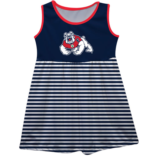Fresno State Bulldogs Vive La Fete Girls Game Day Sleeveless Tank Dress Solid Blue Logo Stripes on Skirt