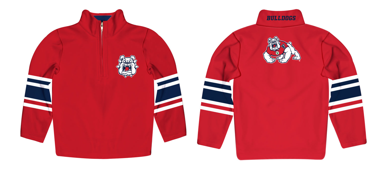 Fresno State Bulldogs Vive La Fete Game Day Red Quarter Zip Pullover Stripes on Sleeves - Vive La Fête - Online Apparel Store